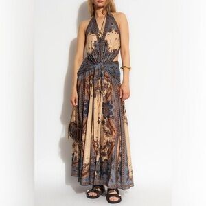 Zimmermann Ascension Plunge Halter Maxi Dress